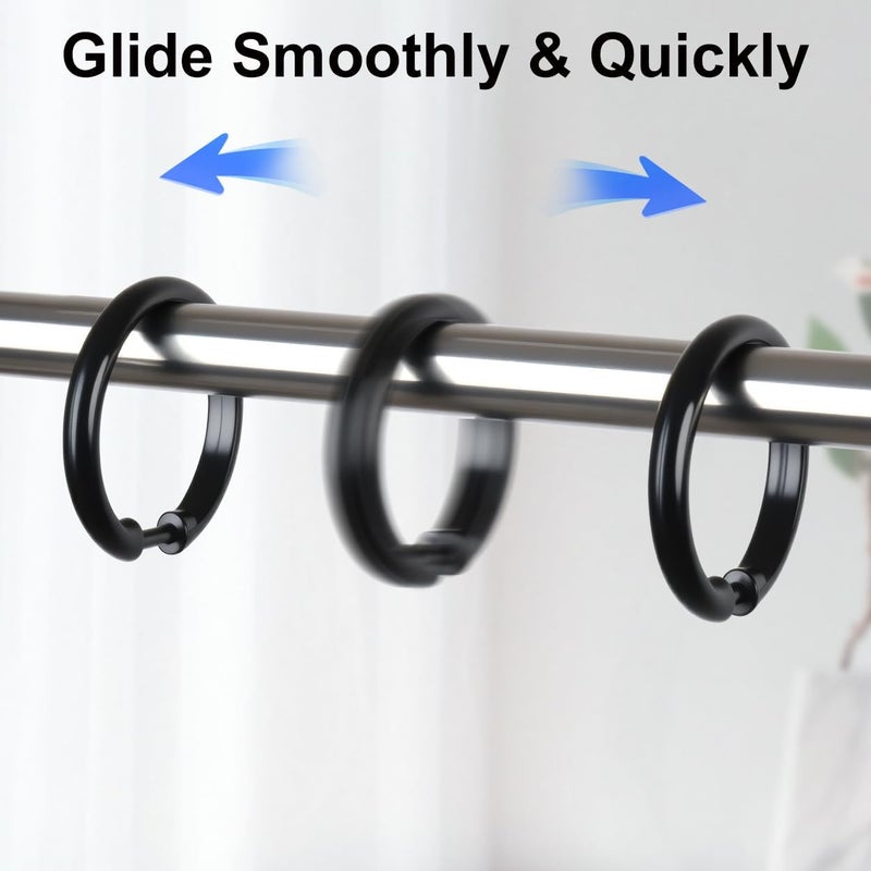 Kutesna 24PCS Shower Curtain Hooks,Black Shower Curtain Rings,Plastic Shower Hooks,Easy to Snap Closure,Rust Proof Anti-Drop Shower Rings,Smooth Sliding Curtain Hooks for Bathroom Shower Rods Curtains - Image 3